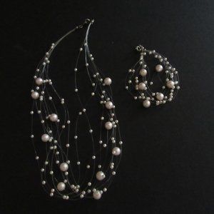 Multi-strand Pearl Necklace with Matching Bracelet